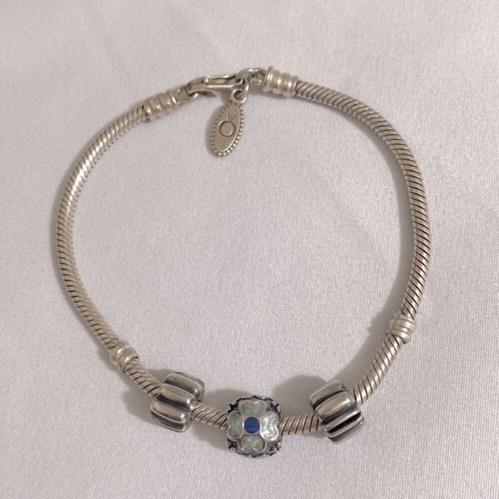 PANDORA Women's 925 Sterling Silver Snake Link Style Charm Bracelet w 3 Charms
